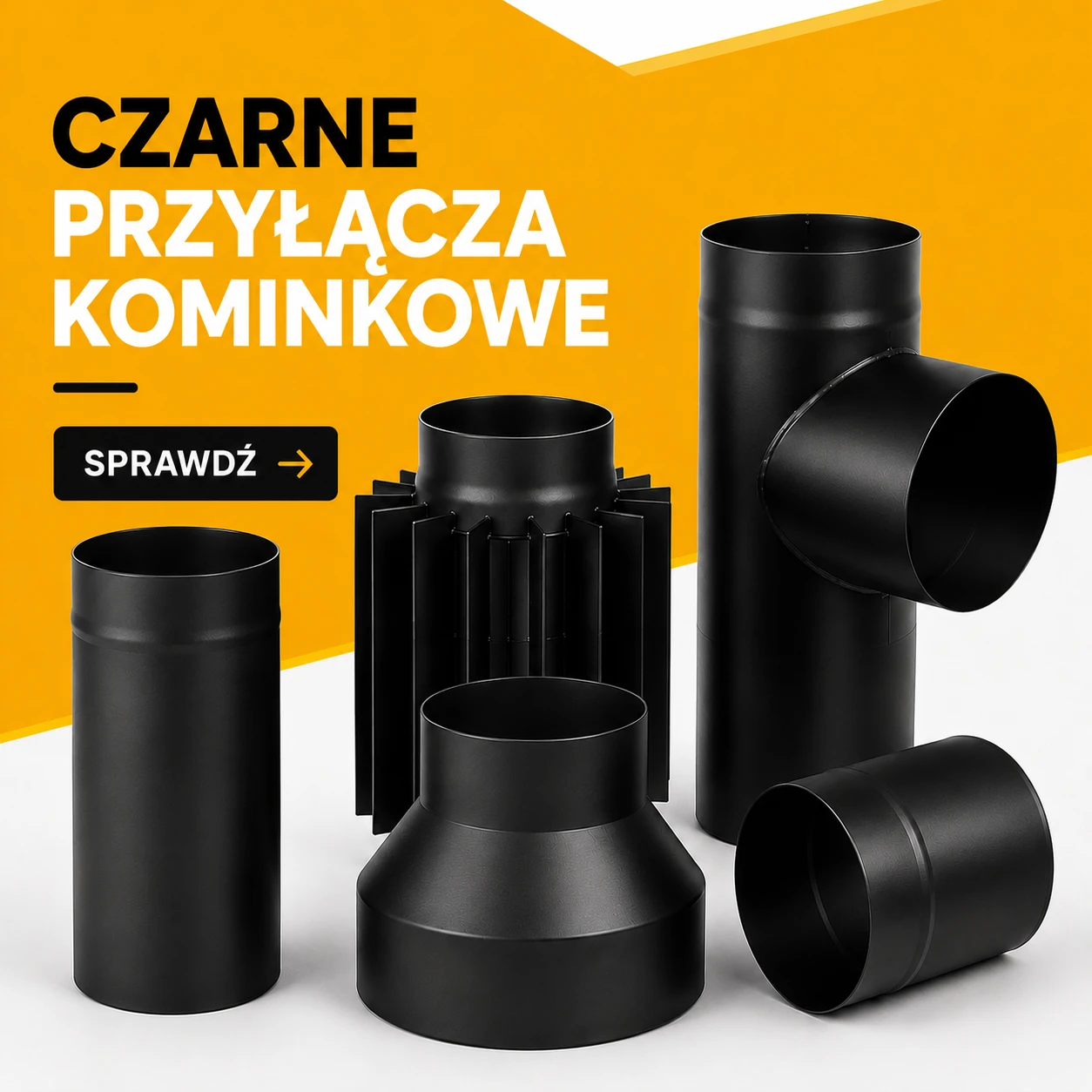Czarne przyłącza kominkowe z blachy 2 mm